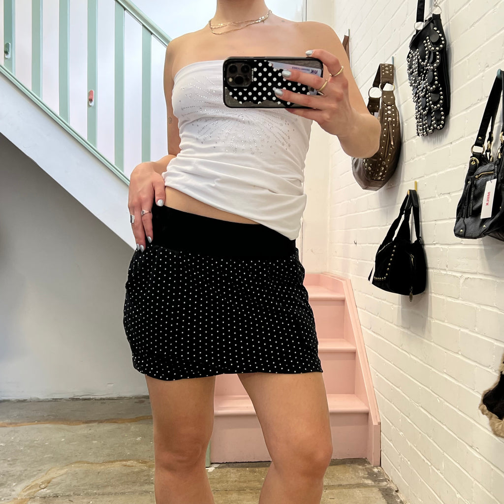 Polka dot low rise bubble mini skirt