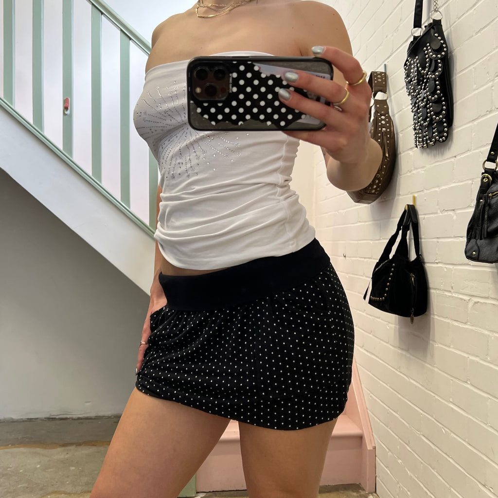 Polka dot low rise bubble mini skirt