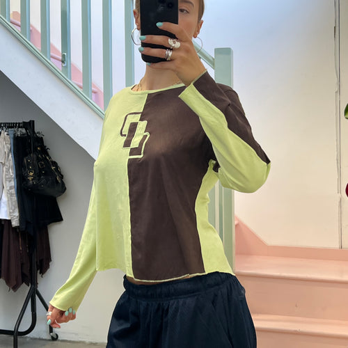 Affinities green and brown printed long sleeve top