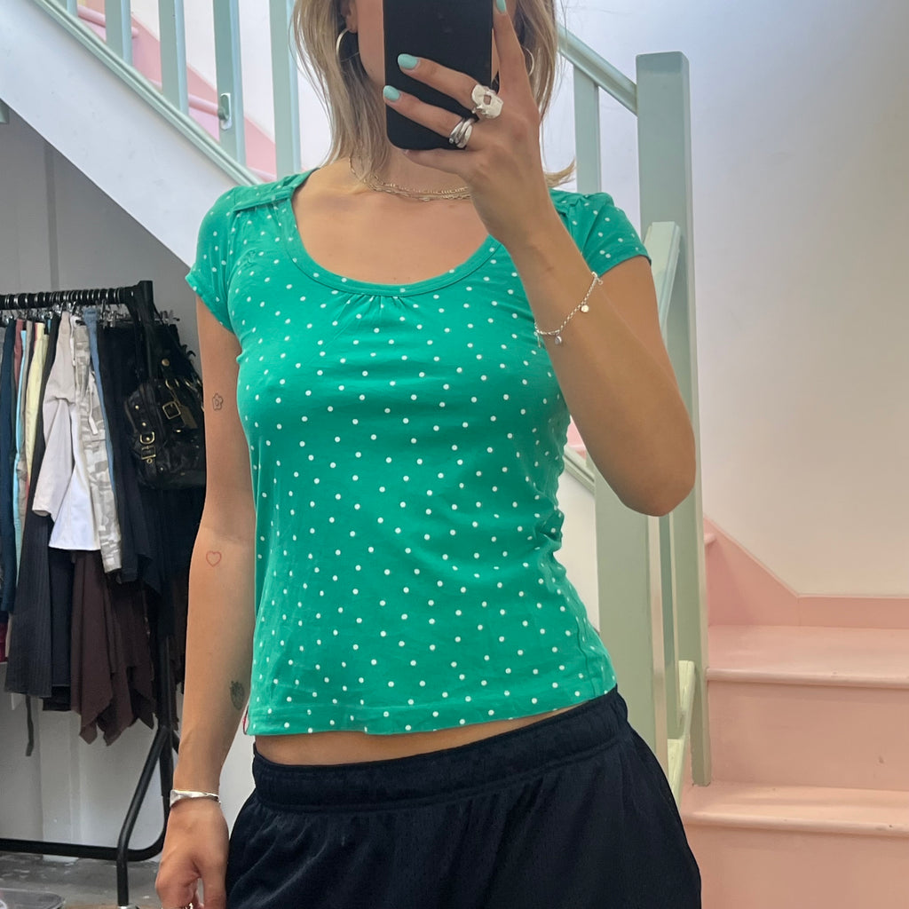 Esprit turquoise polka dot scoop neck top