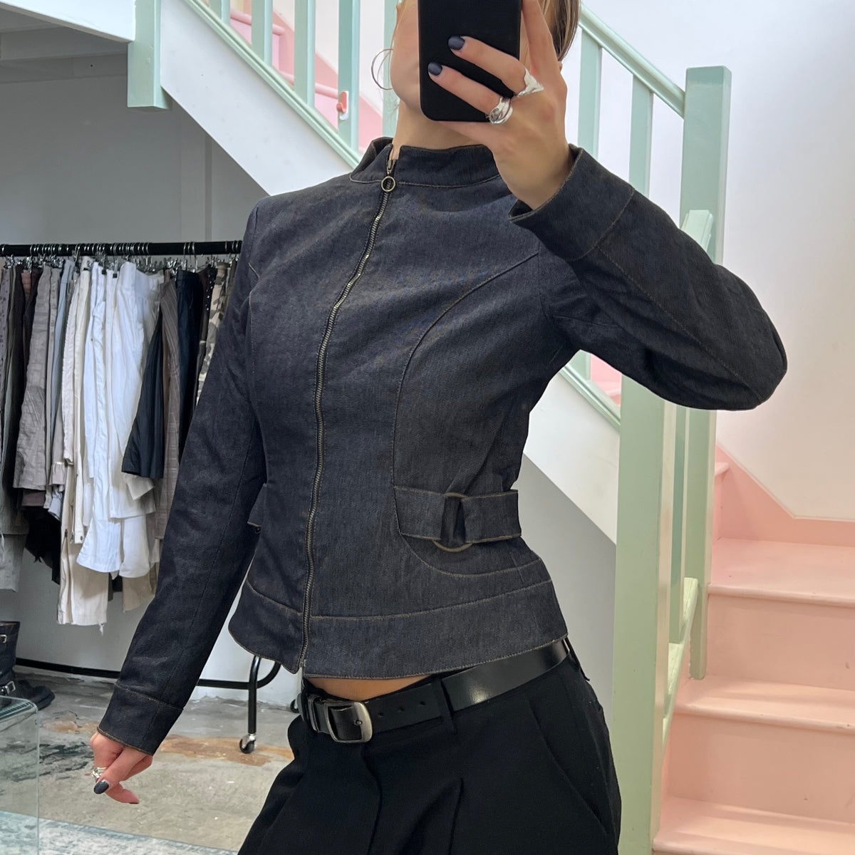 Dark wash fitted denim jacket