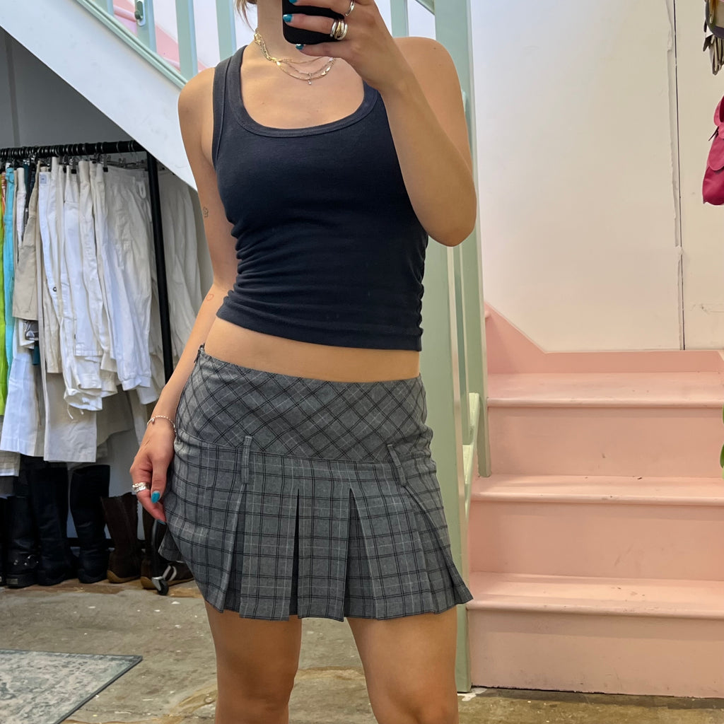 Orsay grey checkered pleated mini skirt