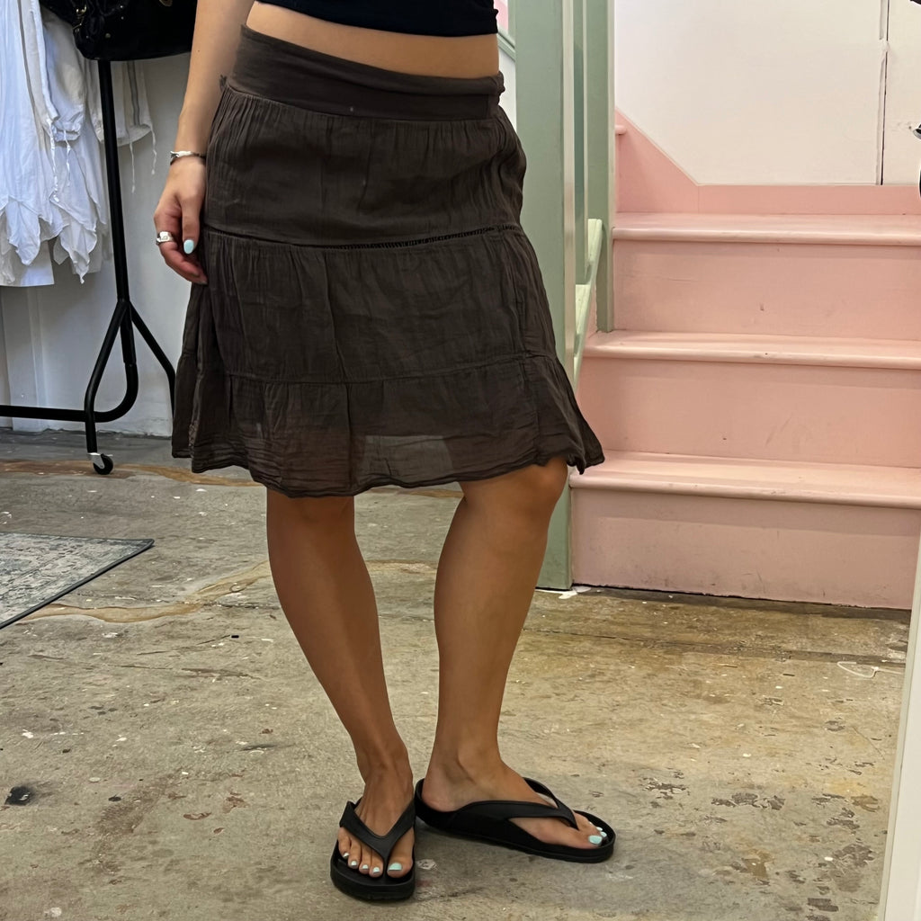 Brown fold waist midi skirt
