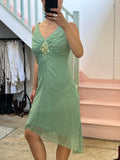 Teal silk sequin midi dress