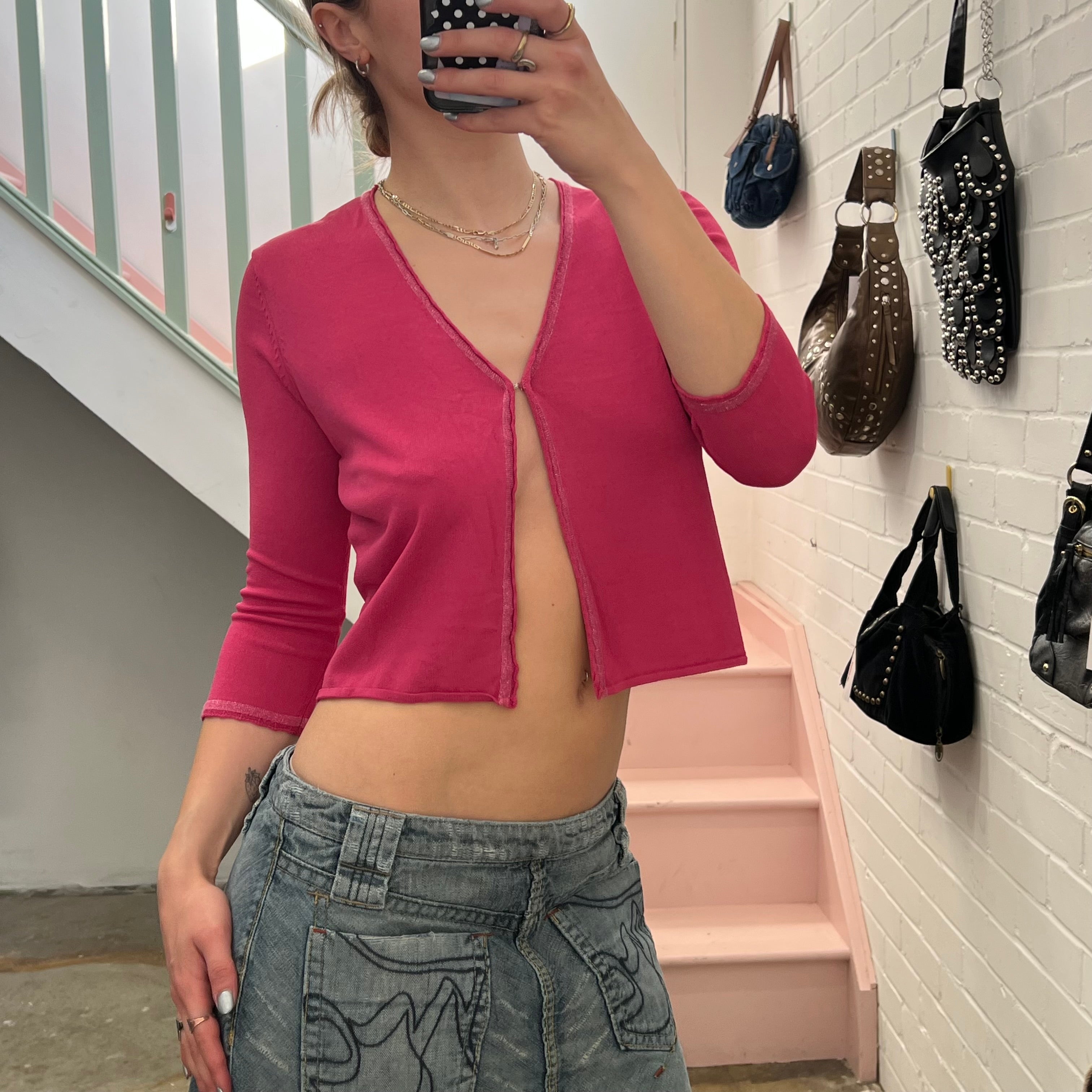 Pink cropped cardigan