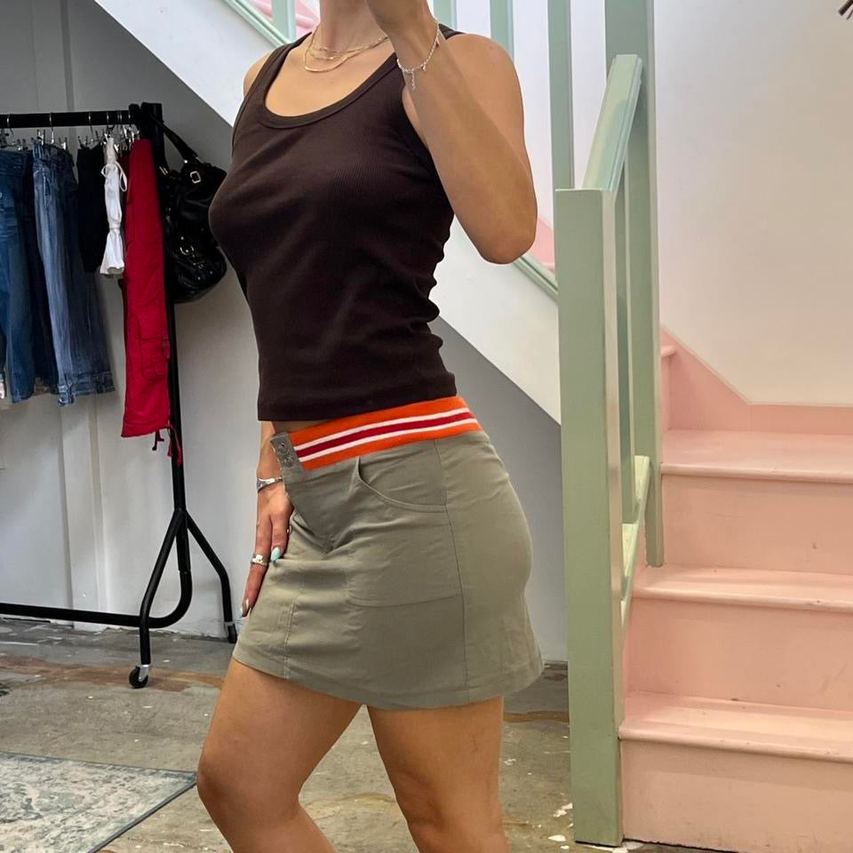 Khaki sporty cargo mini skirt