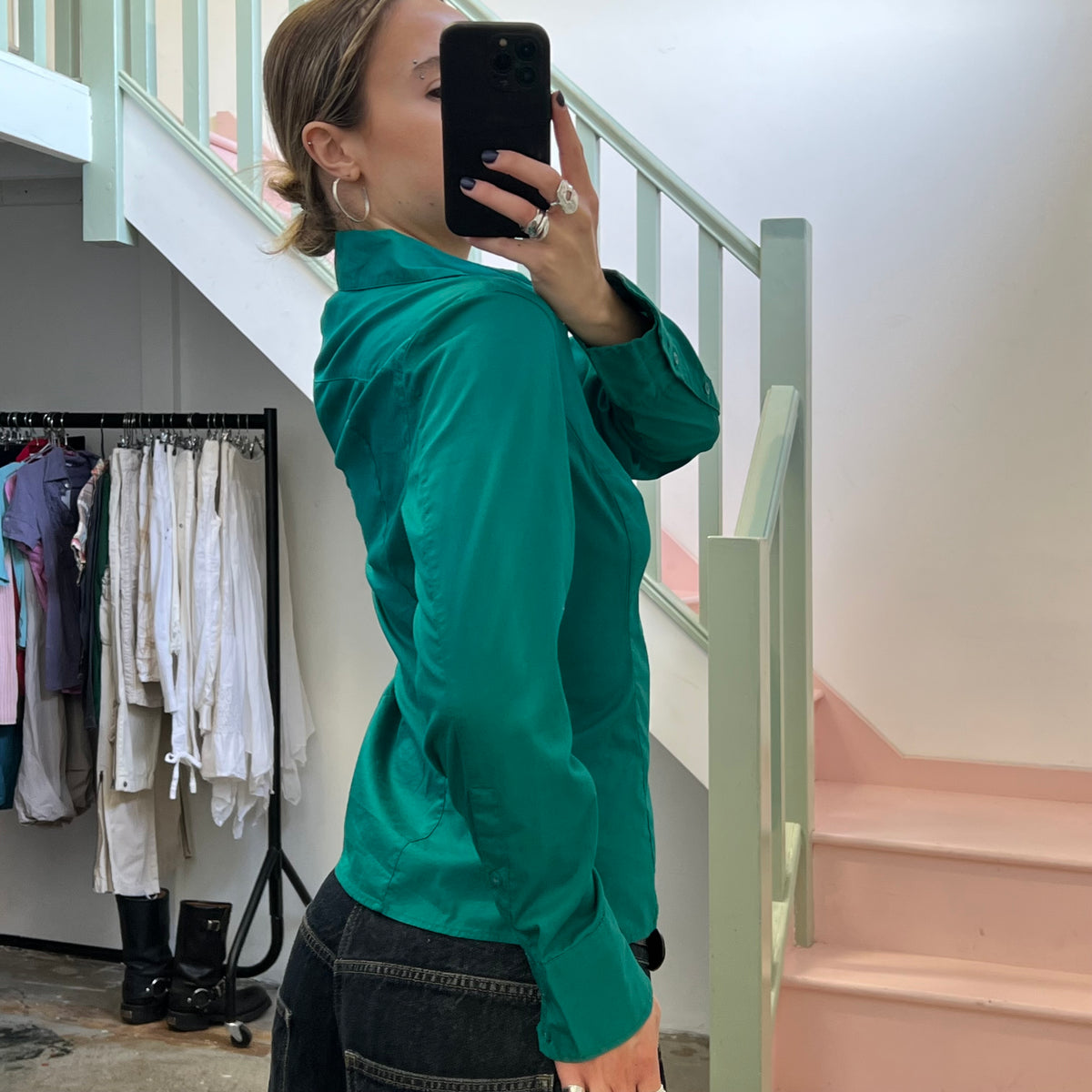 Dark green turquoise fitted shirt