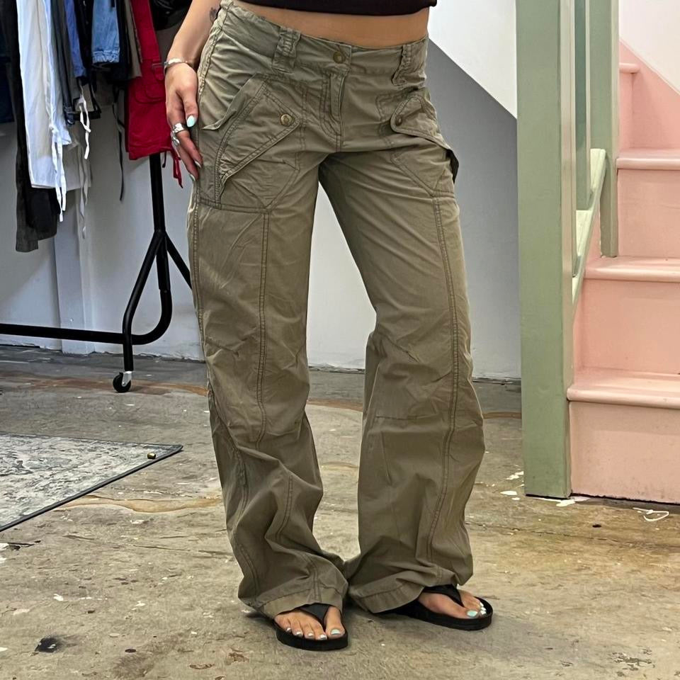 Mexx khaki wide leg cargo trousers