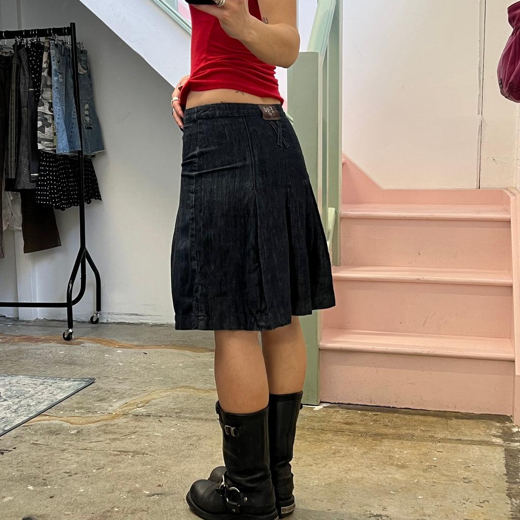 Navy denim midi skirt