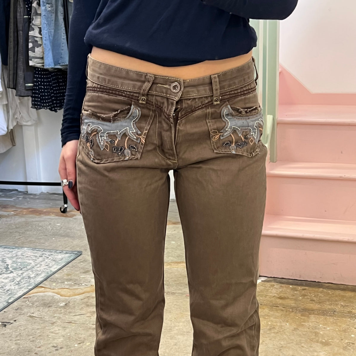 Brown embroidered tailored trousers