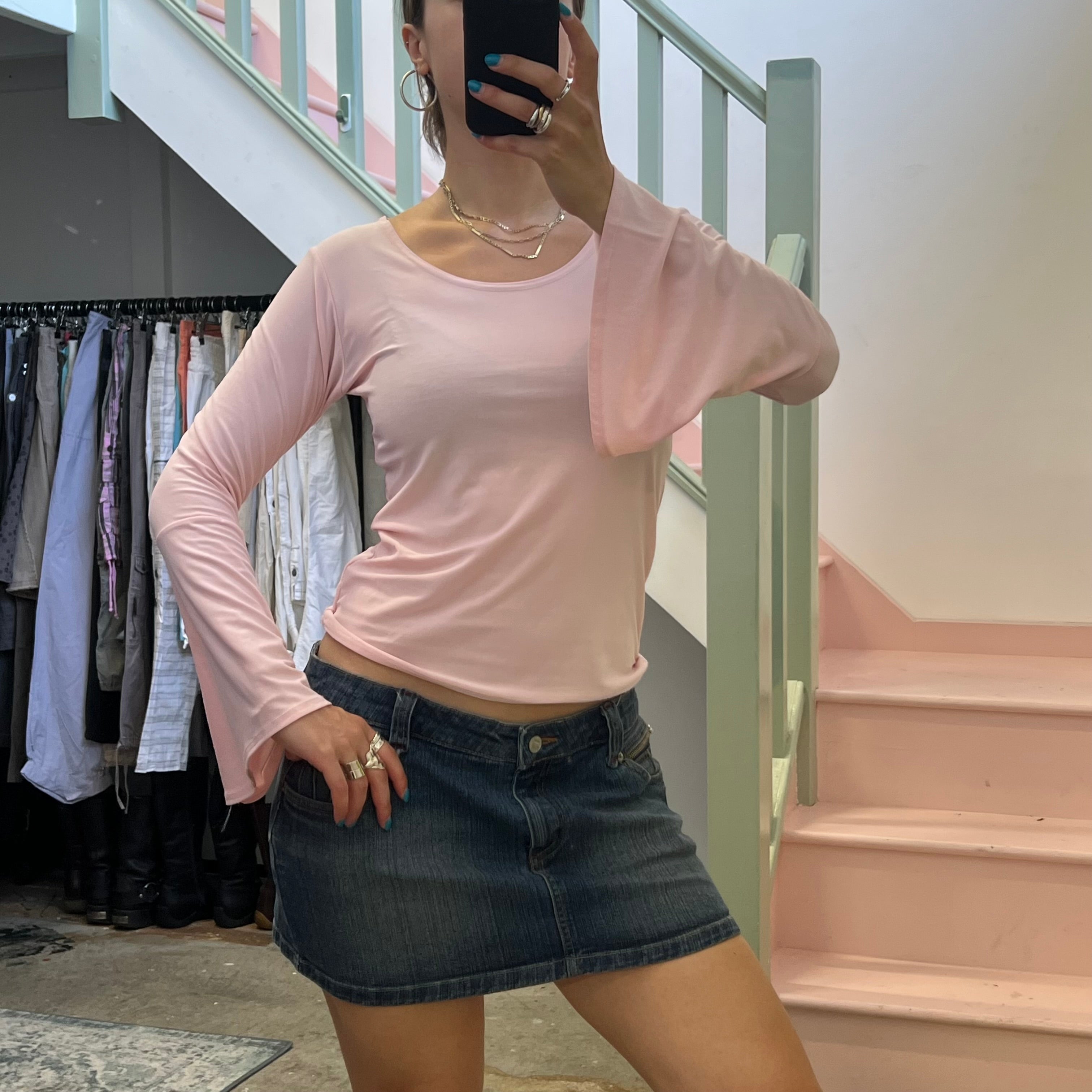 Baby pink flared sleeve top