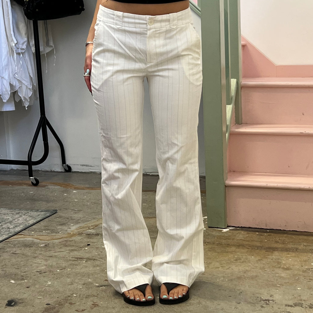 White pinstripe tailored wide leg trousers