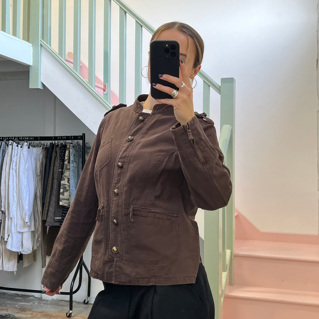 Brown button up utility jacket