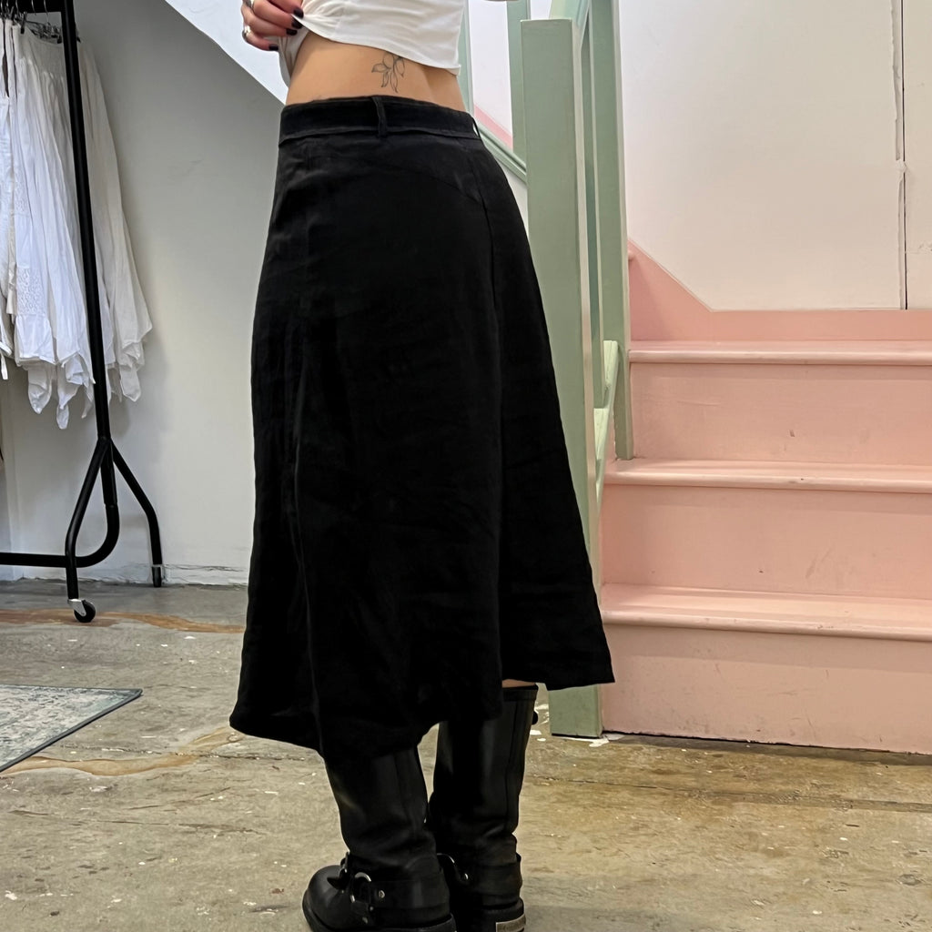 Black linen cargo maxi skirt