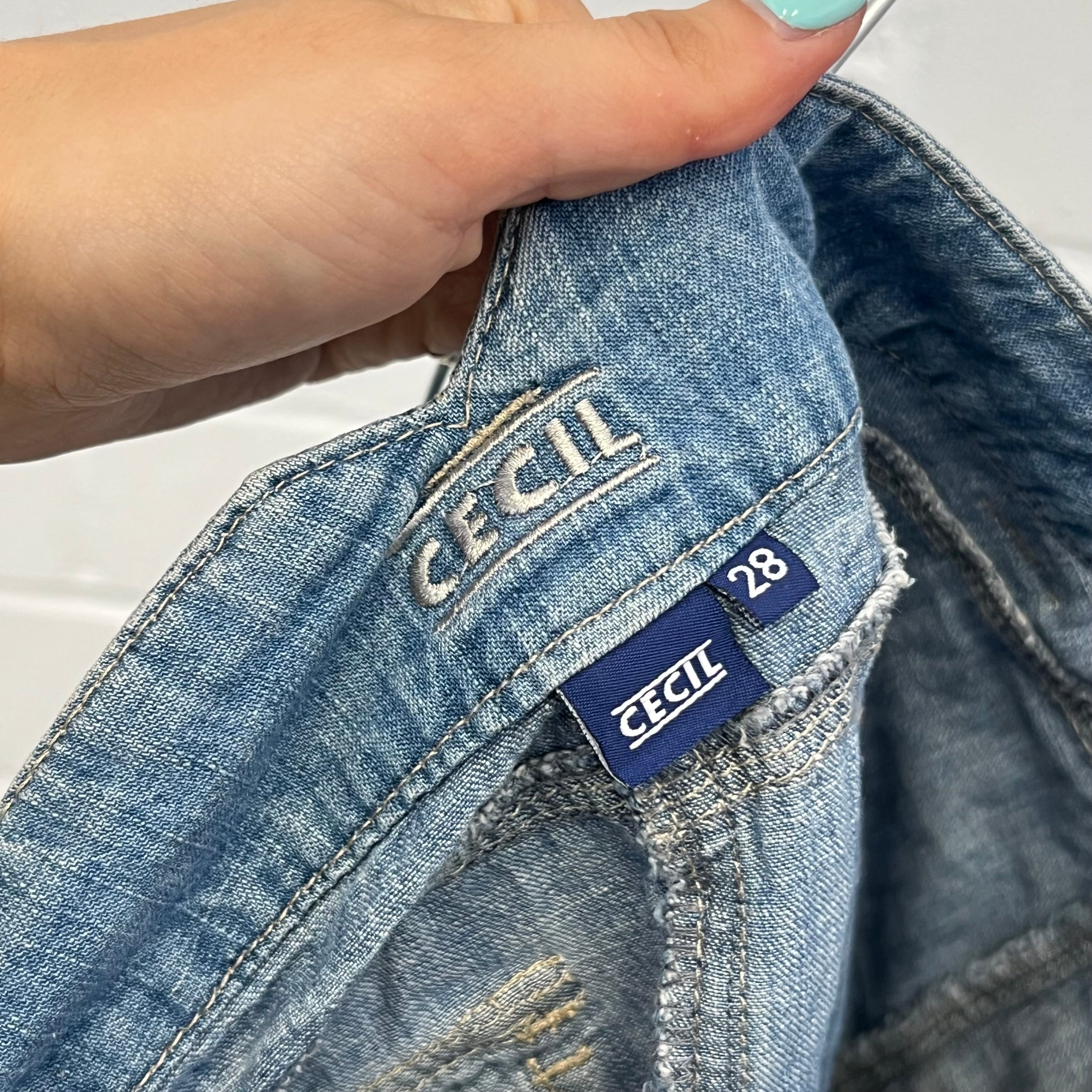 Cecil light wash pleated denim midi skirt