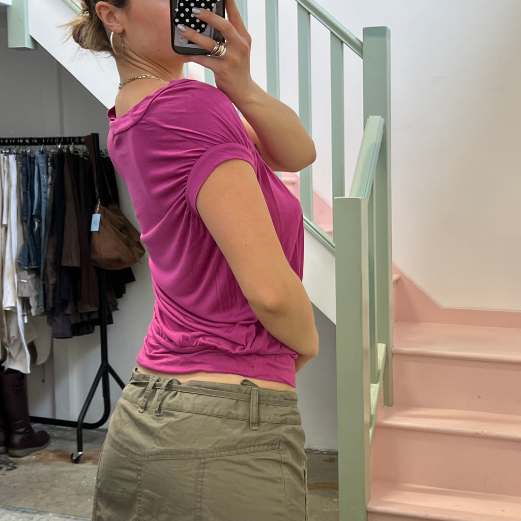 Fuchsia slouchy off shoulder top