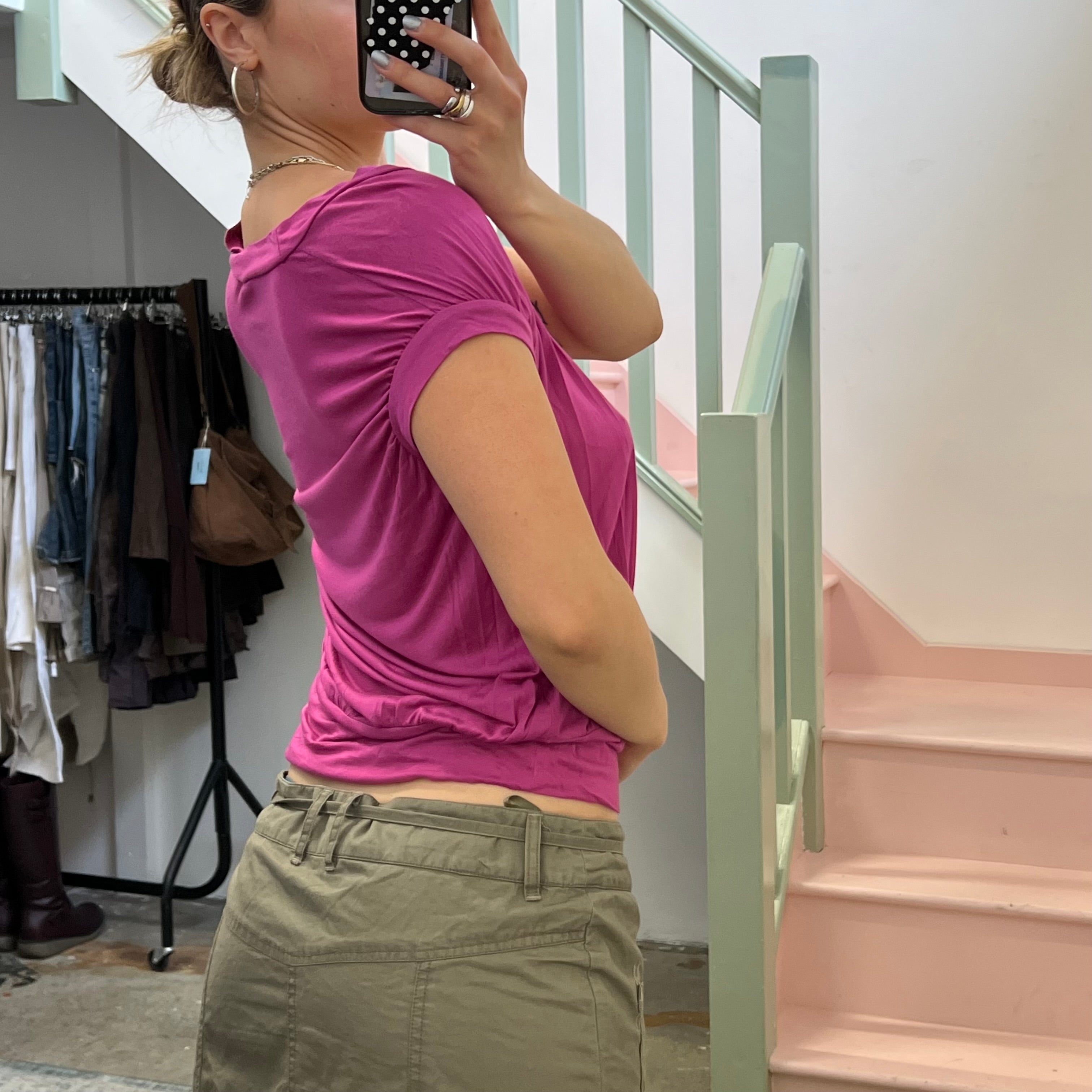 Fuchsia slouchy off shoulder top