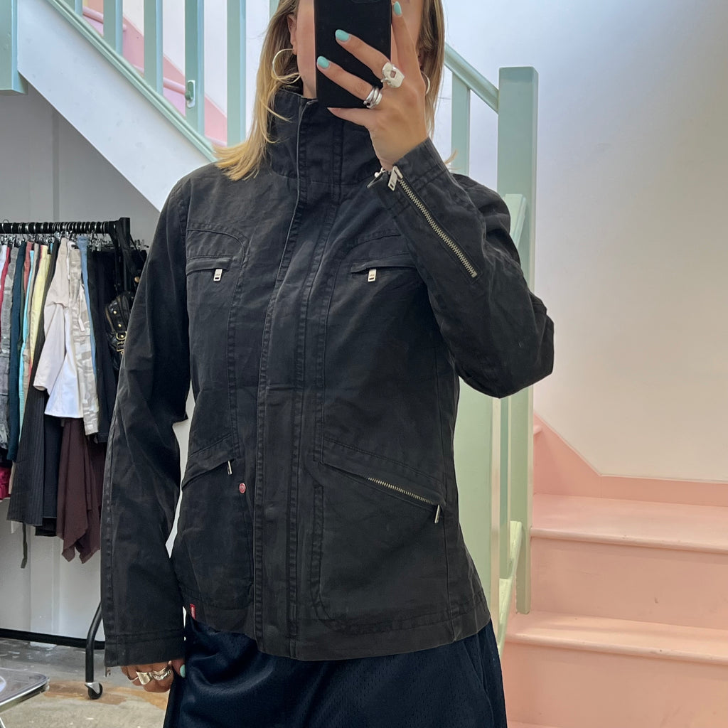 Esprit black zip up utility style jacket