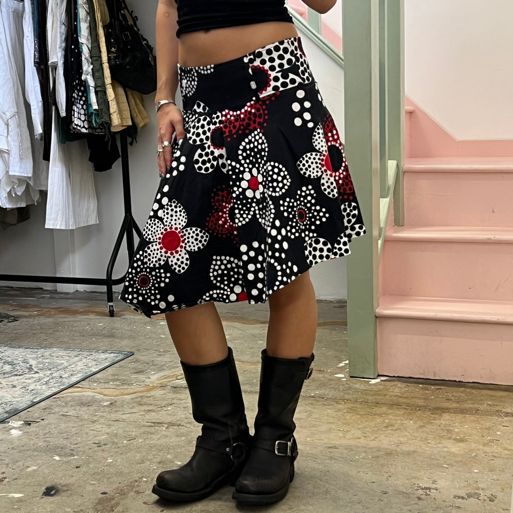 Black and red polka dot floral midi