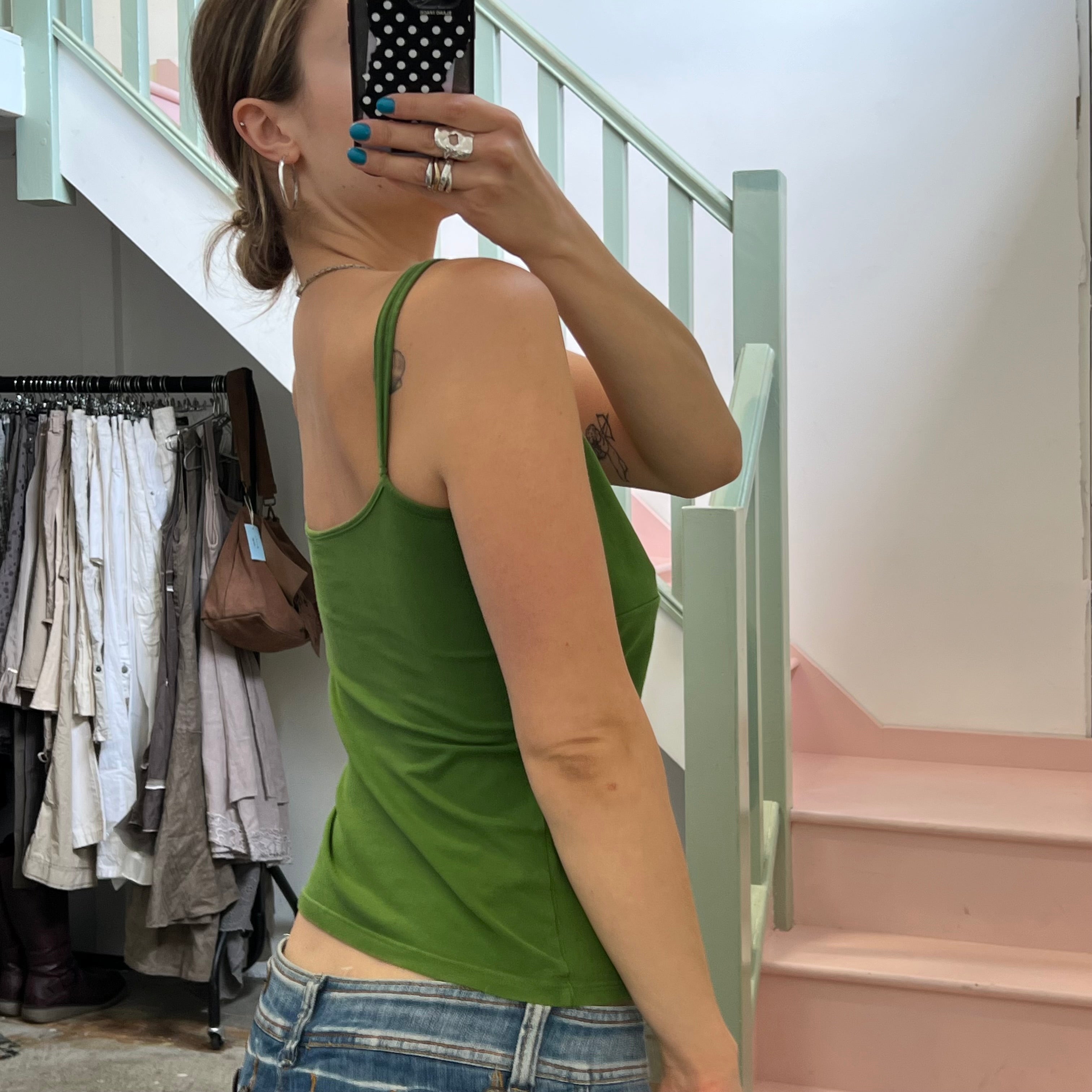 Green lace trim cami