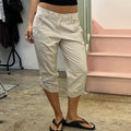 Cream embroidered ruched cargo capris