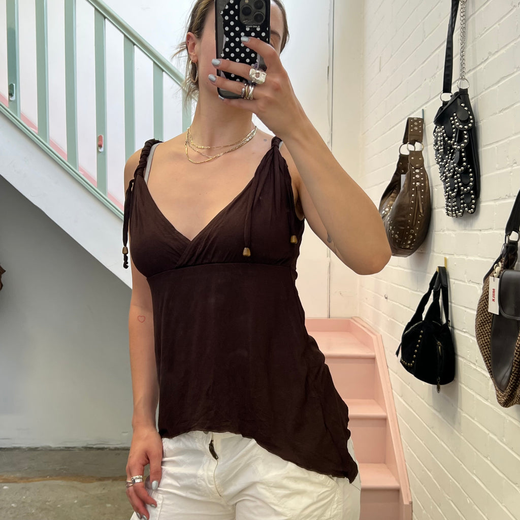 Brown asymmetrical vest