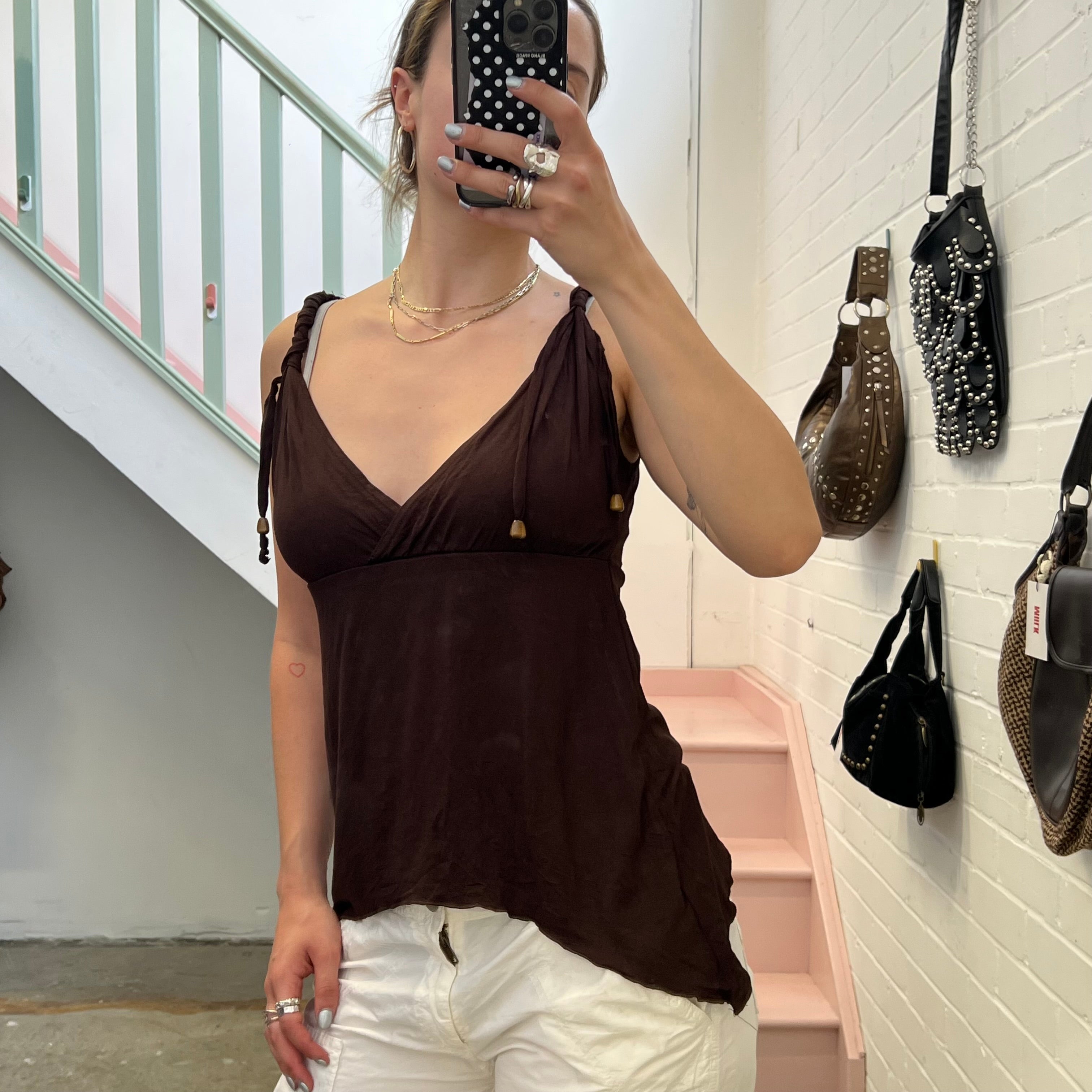 Brown asymmetrical vest