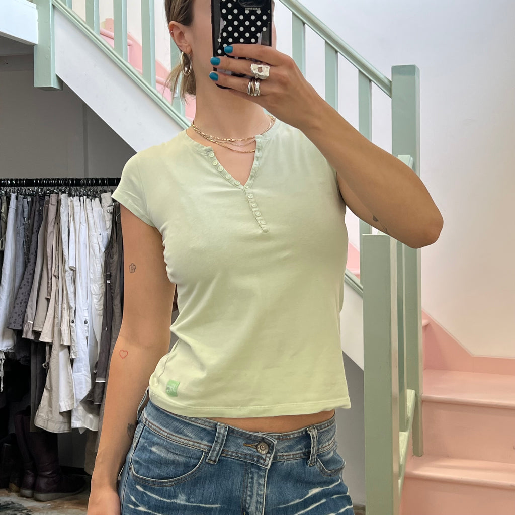 Pastel green button up tee