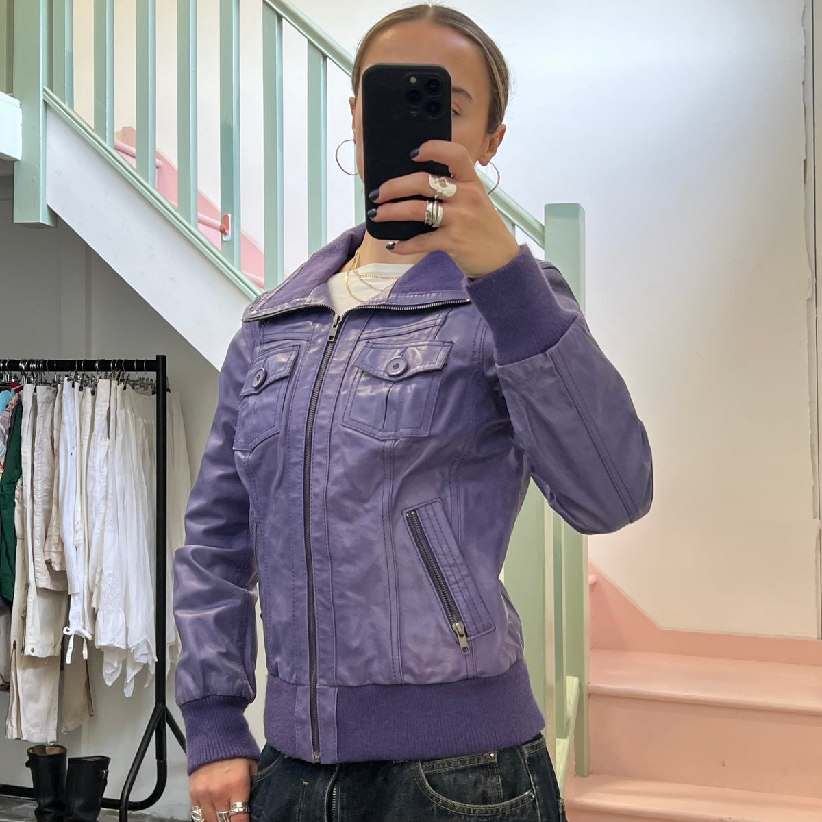 ONLY purple leather bomber jacket