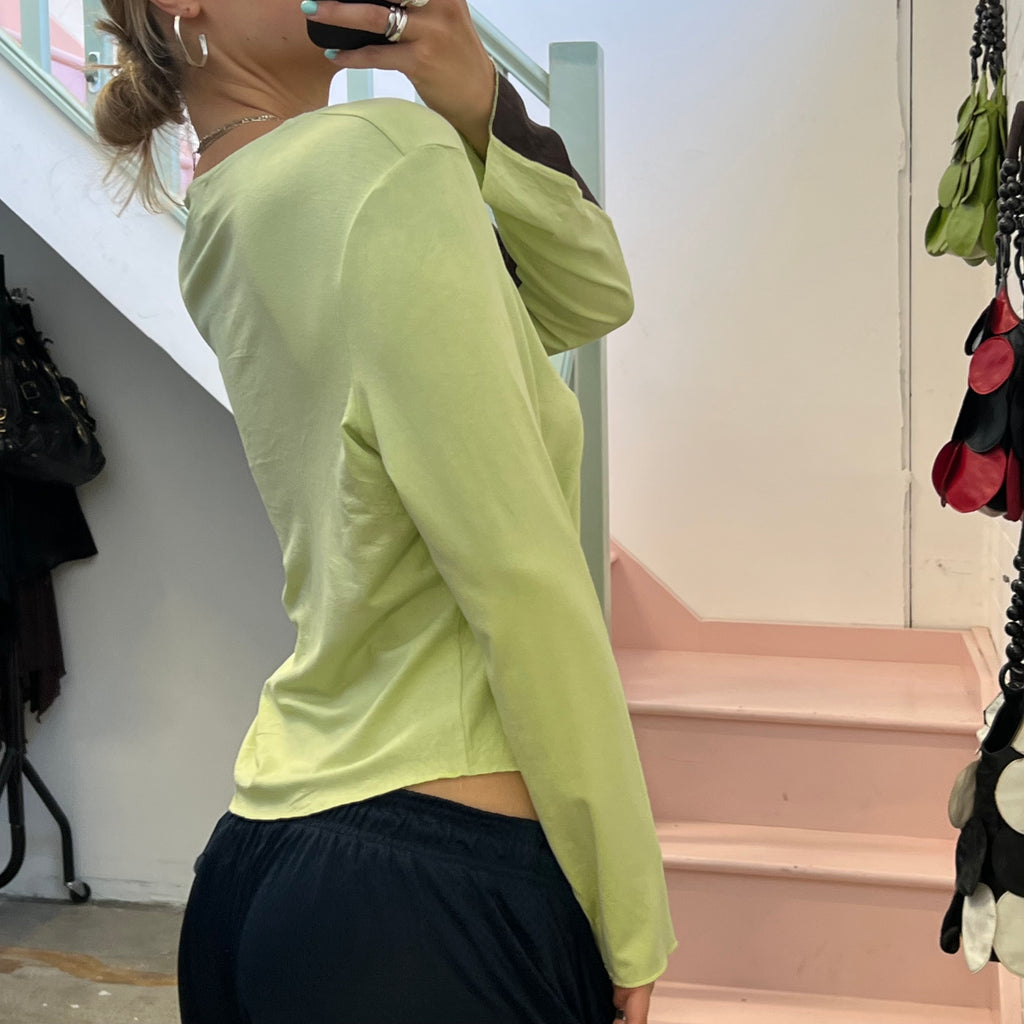 Affinities green and brown printed long sleeve top