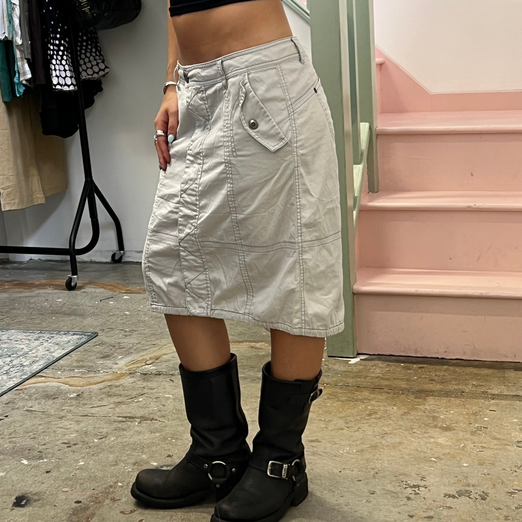 Grey cargo utility midi skirt