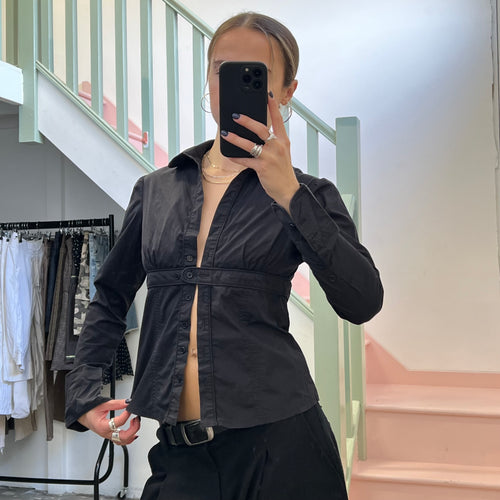 Black fitted button up shirt