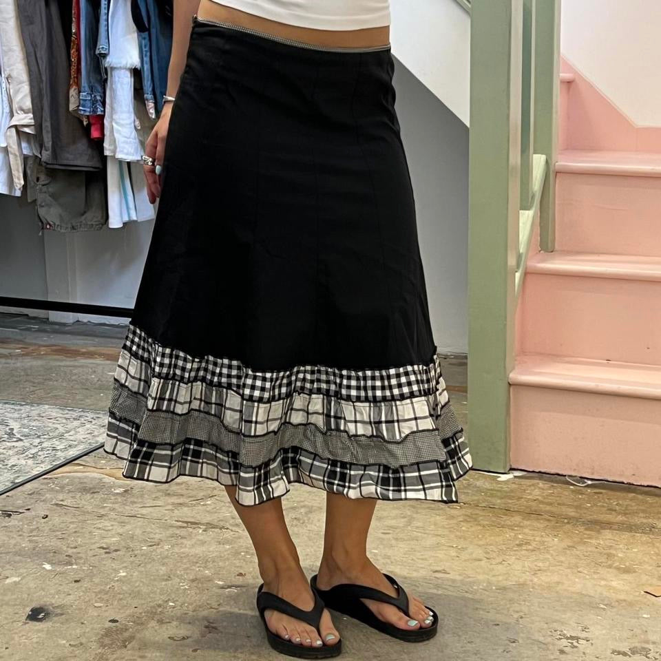 Black maxi skirt with gingham trim