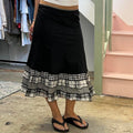 Black maxi skirt with gingham trim