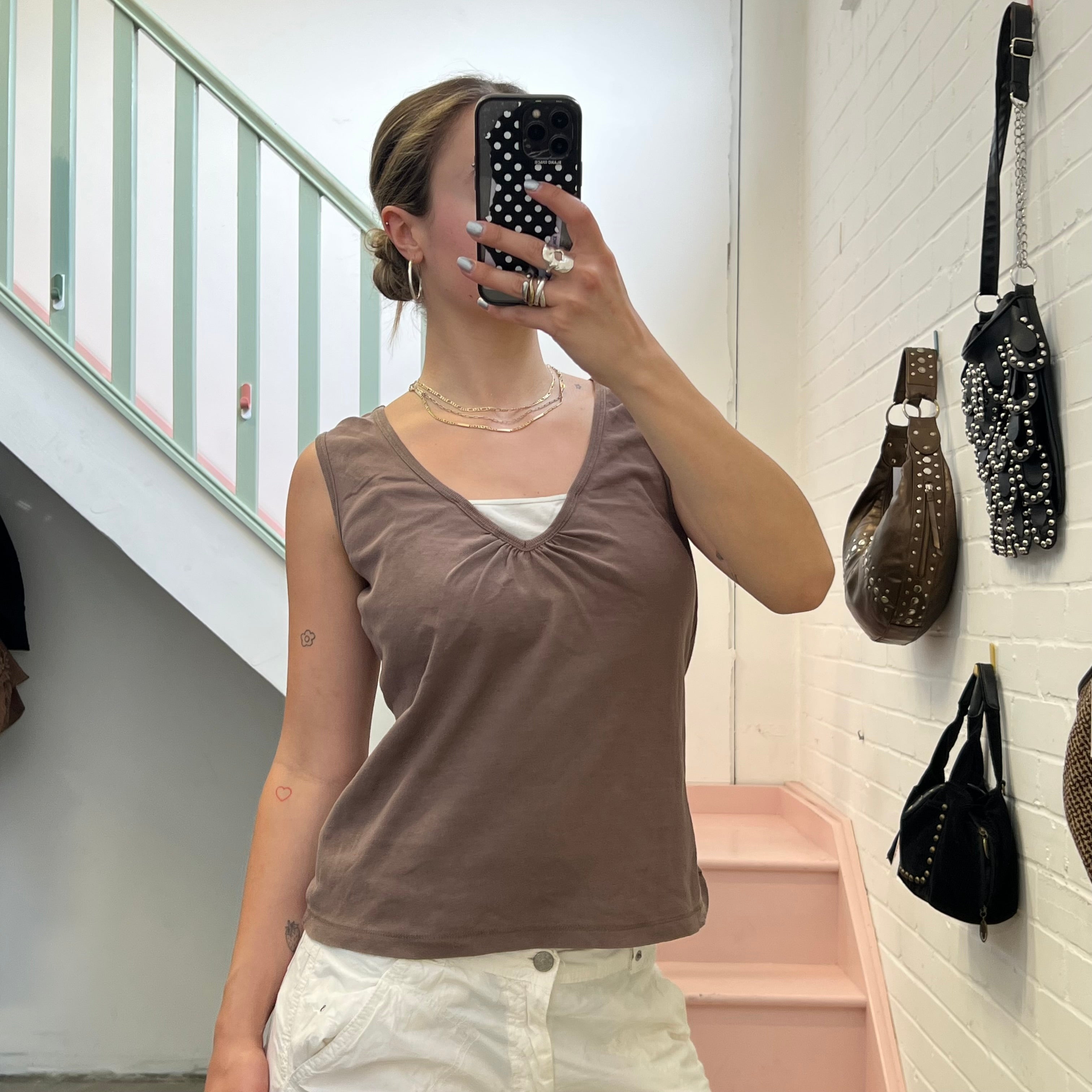 Brown layered vest top