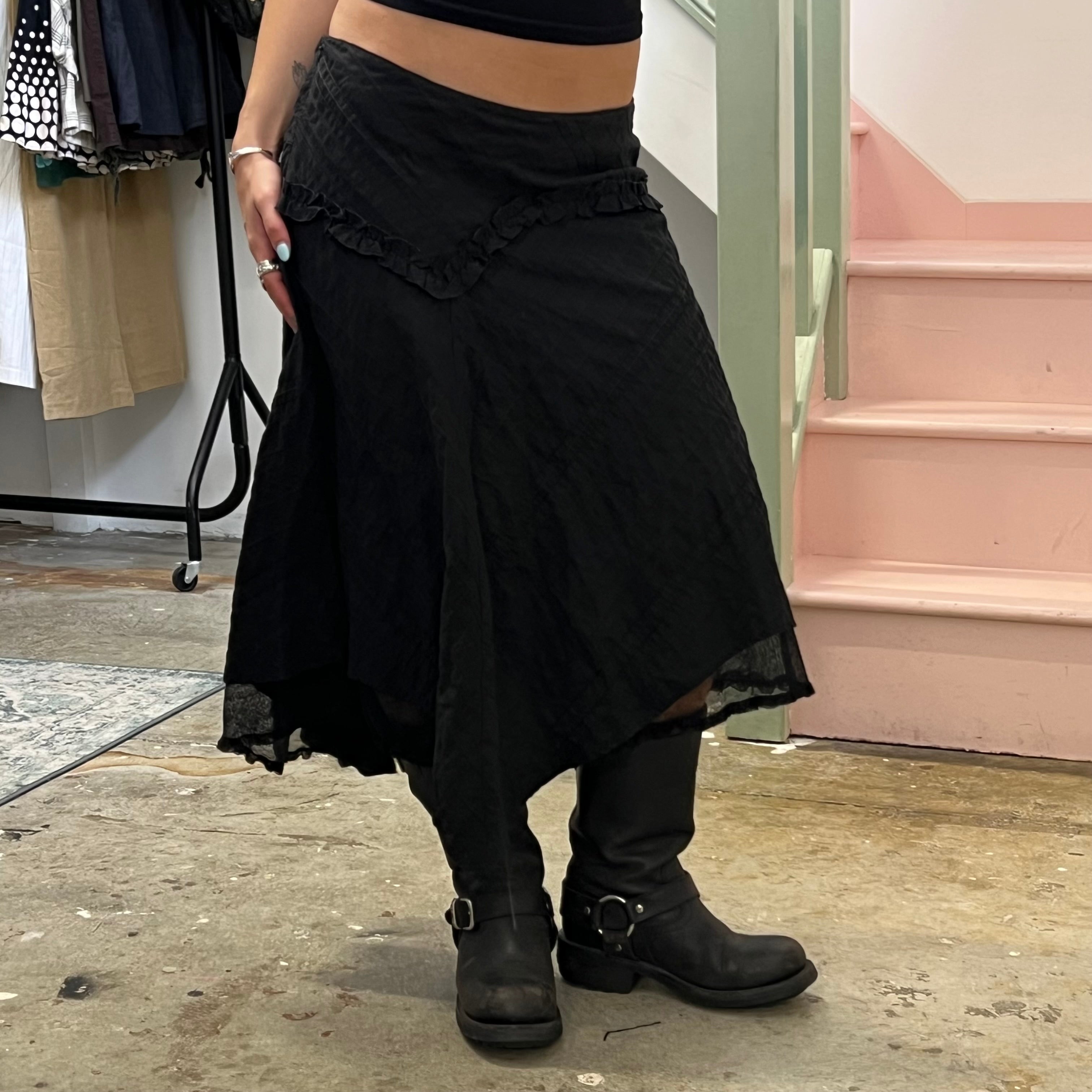 Black striped layered maxi skirt