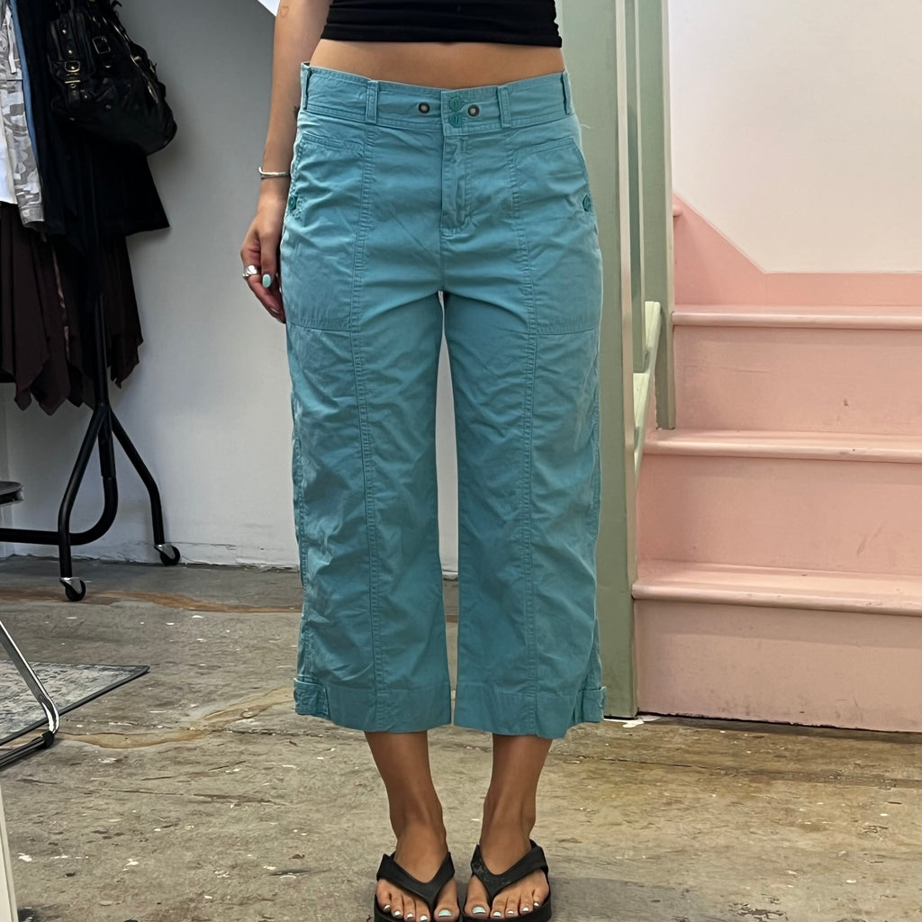 Blue wide leg cargo capris