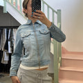 Light blue denim zip up fitted jacket