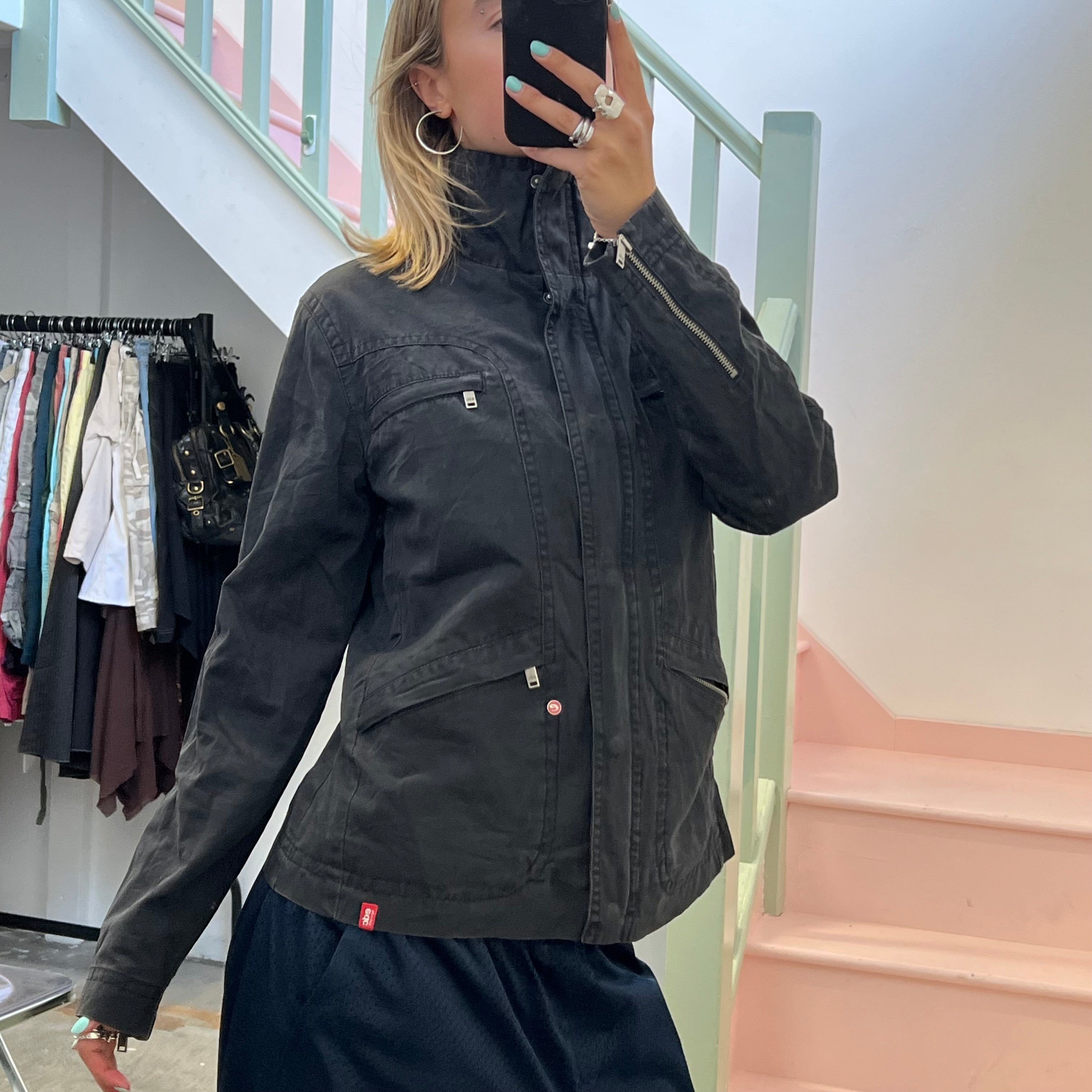 Esprit black zip up utility style jacket
