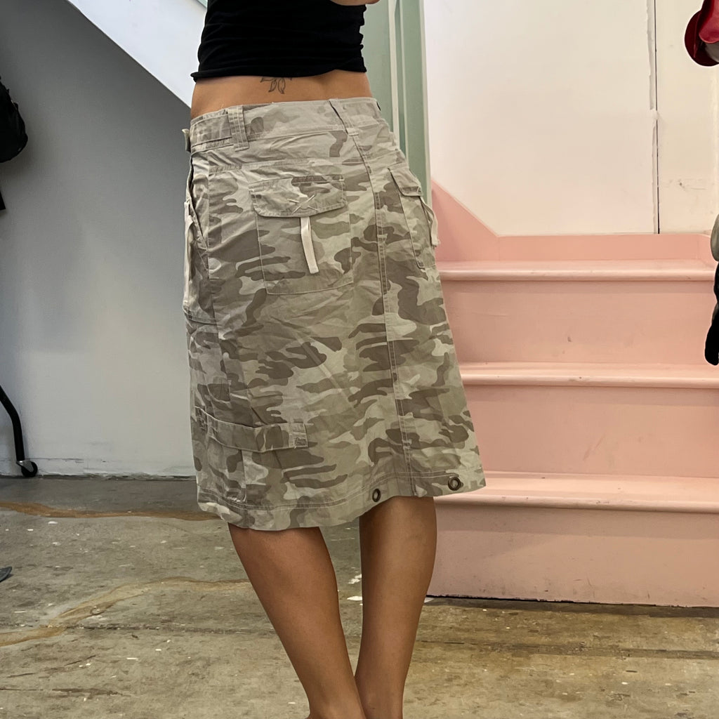 Camo print cargo midi skirt