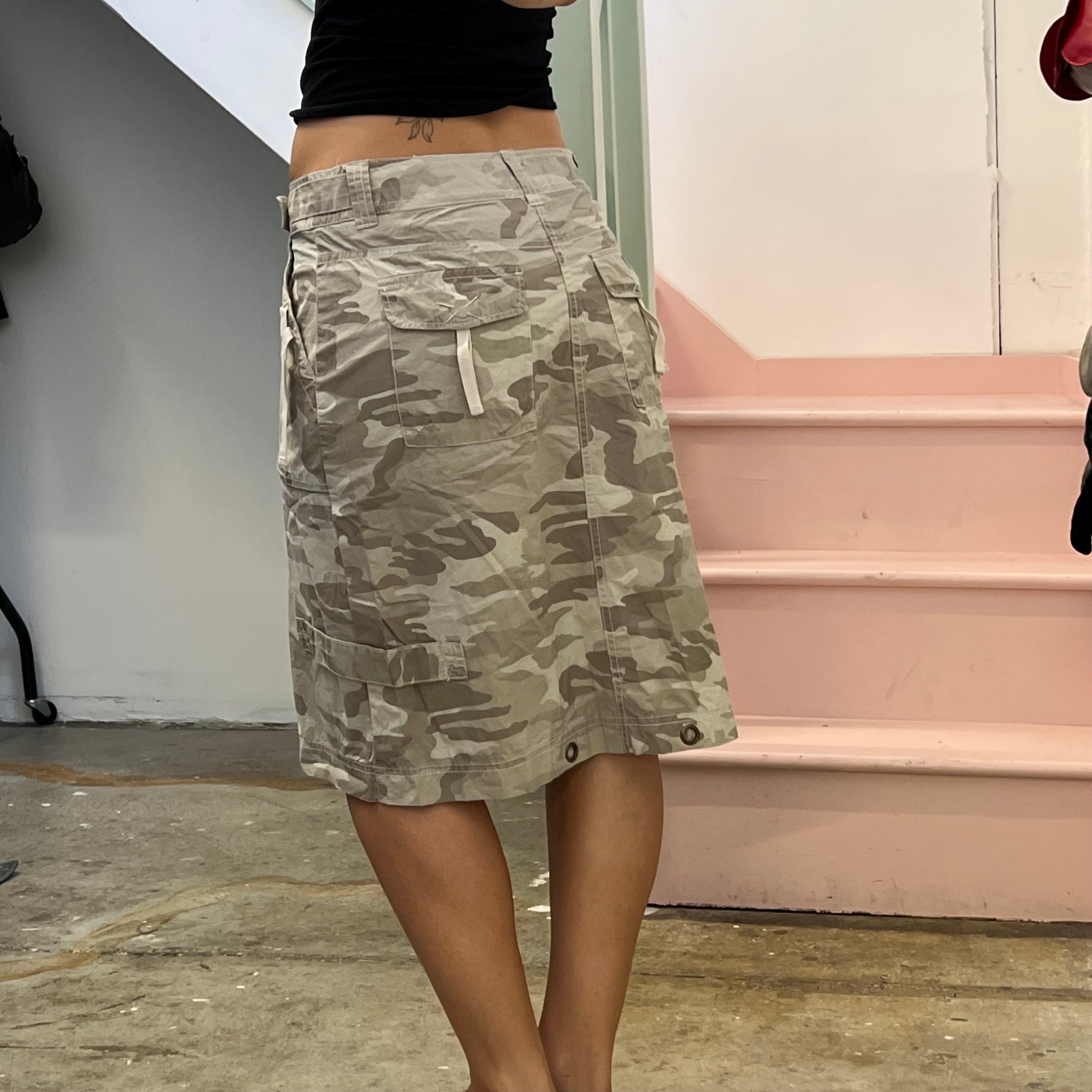 Camo print cargo midi skirt
