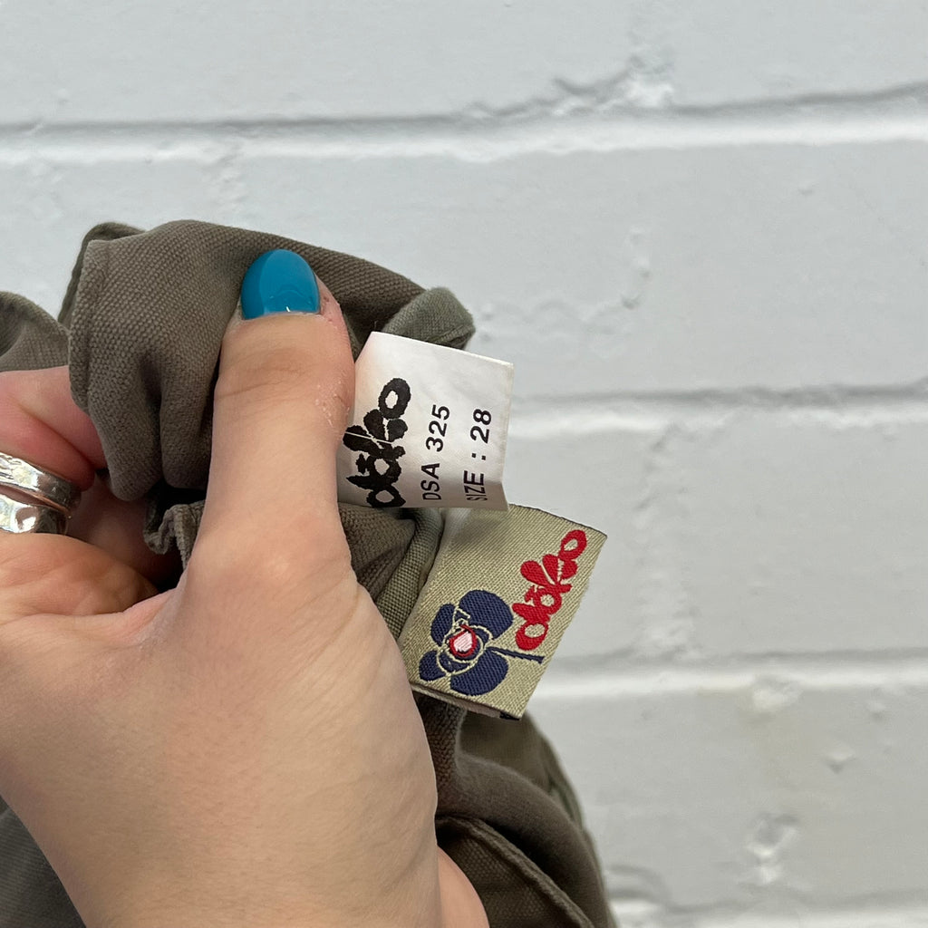 Khaki puffy printed midi skirt