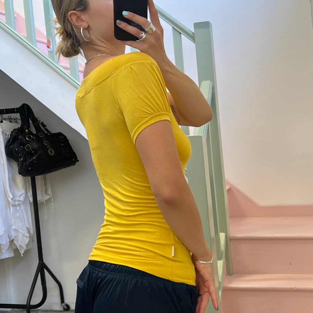 Yellow fitted off shoulder top