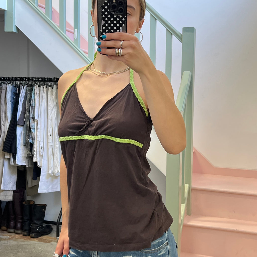 Brown and lime green halterneck vest