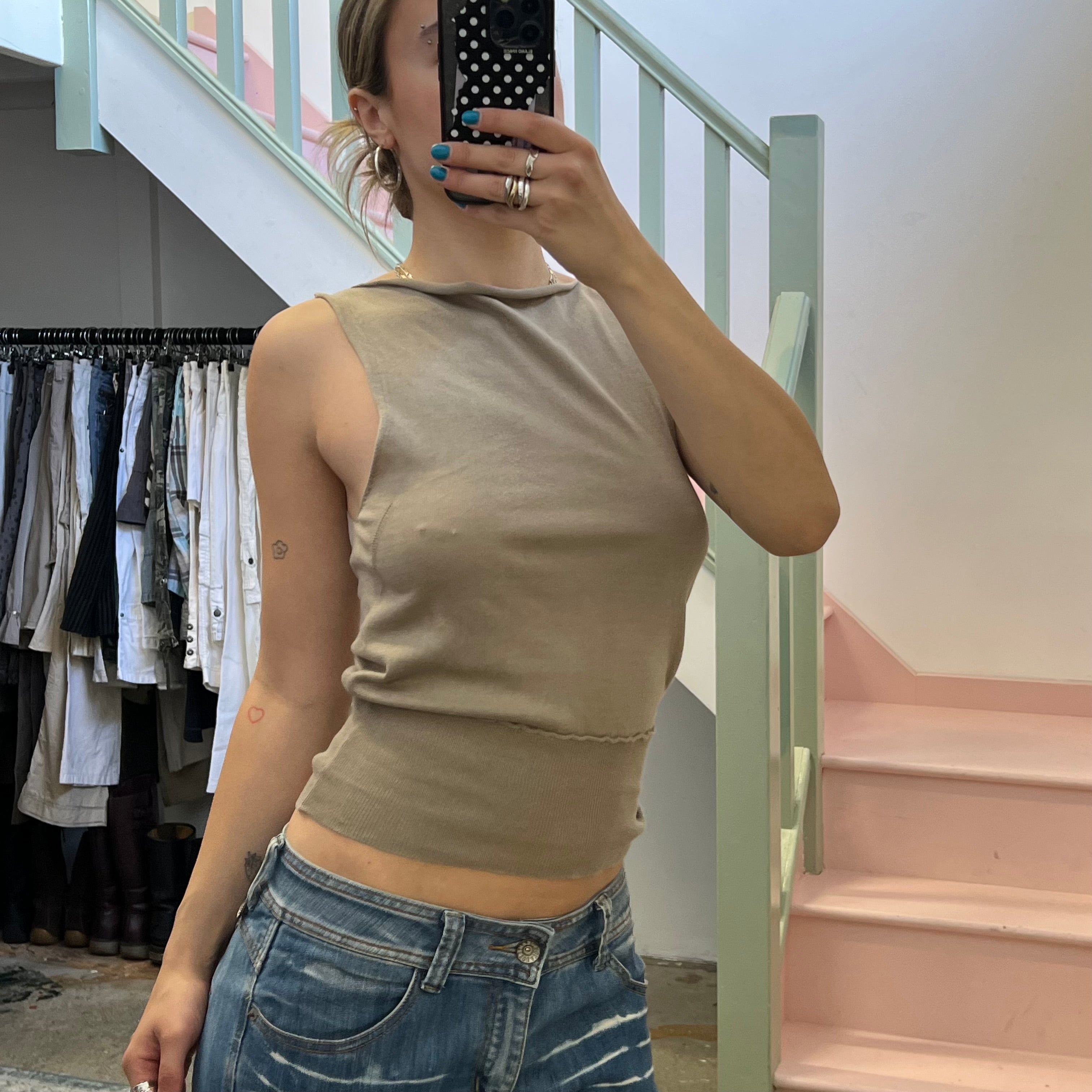 Cream slouchy lightweight knit vest