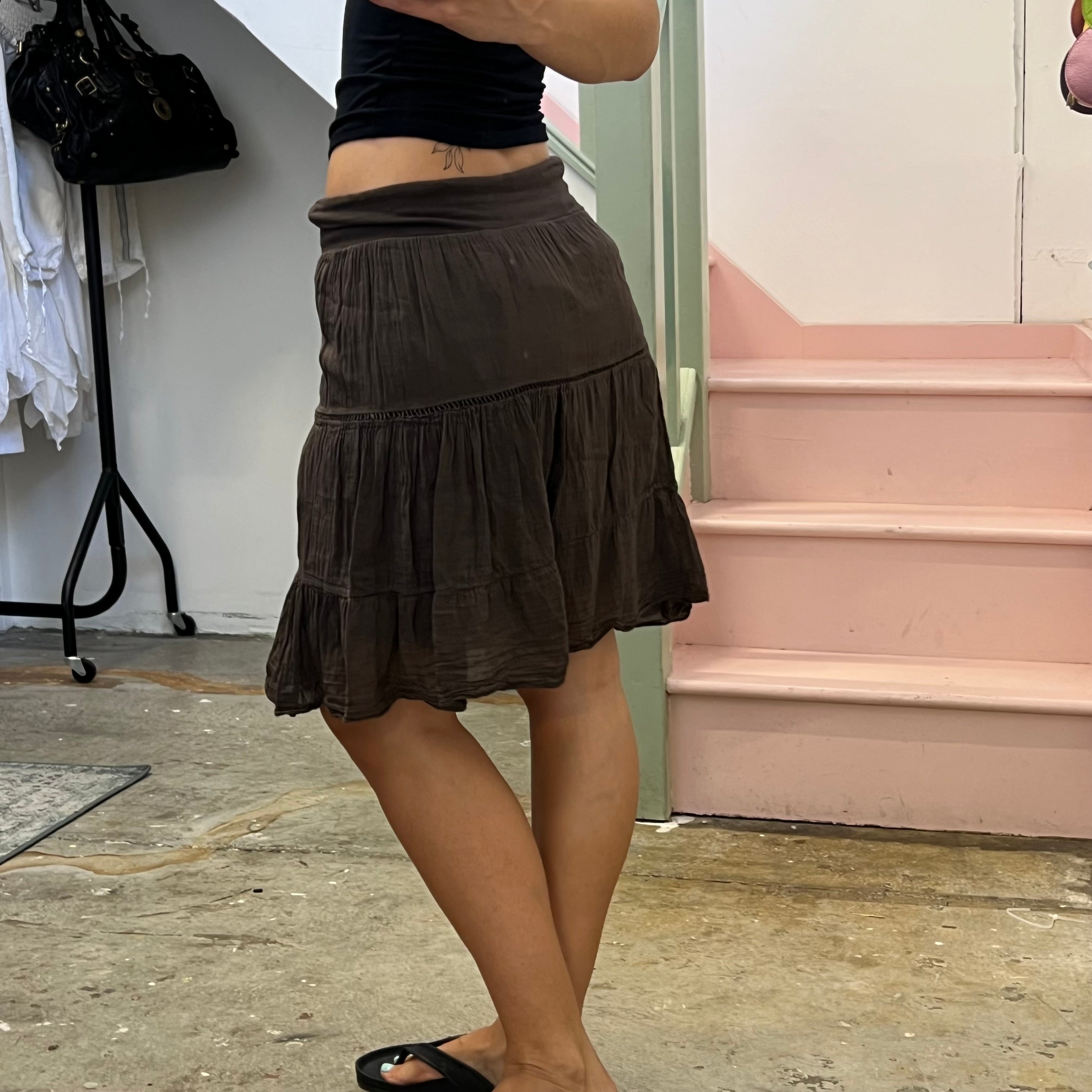 Brown fold waist midi skirt