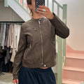 Dark brown leather biker jacket