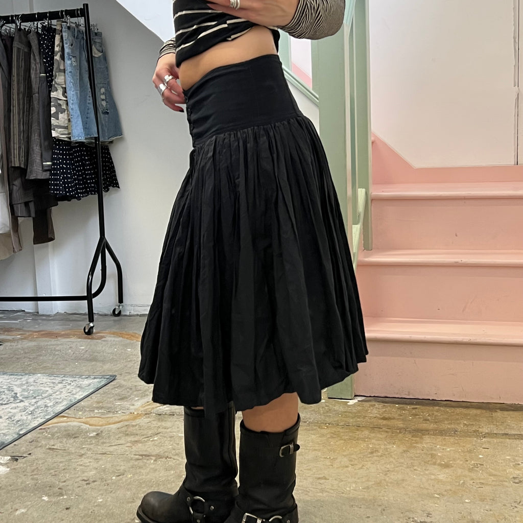 Black pleated midi skirt