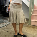 Cream pleated linen midi skirt