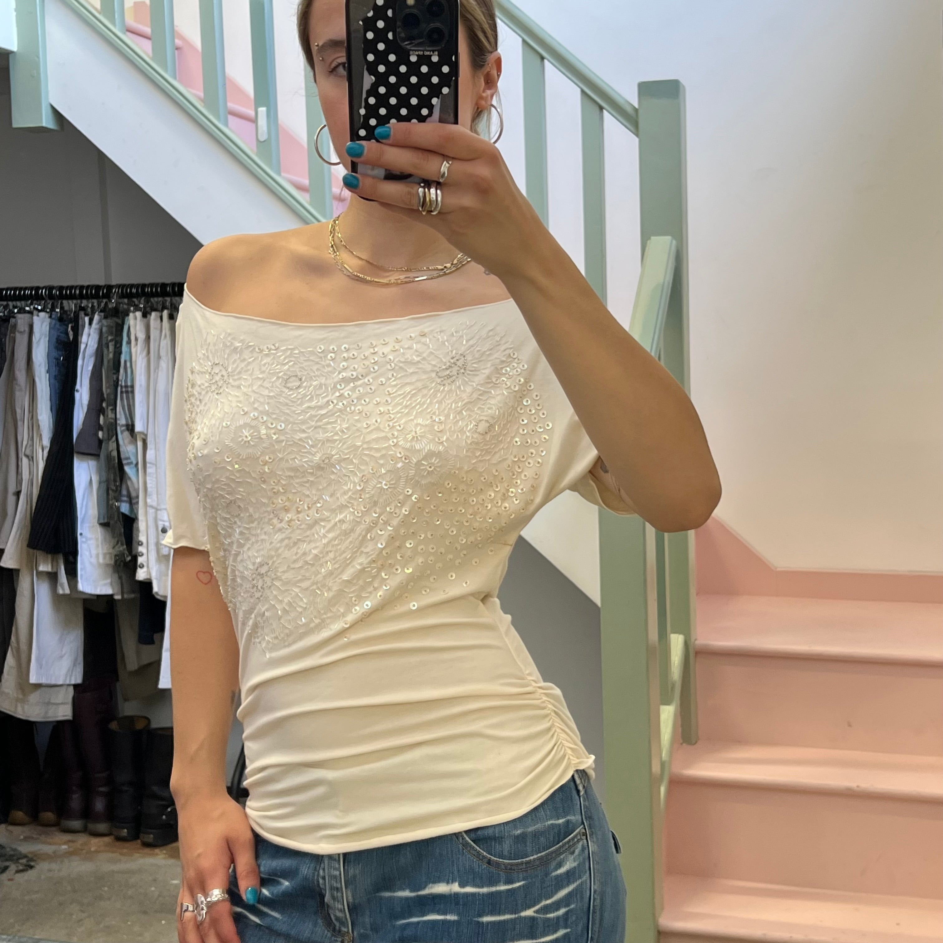 Oasis cream beaded slouchy top